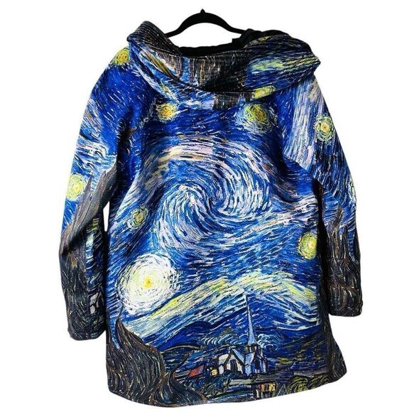 Oopera reversible fine art Van Gogh Starry Night print & black raincoat w hood S - Picture 4 of 13